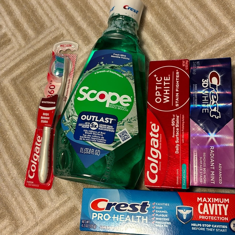 Crest Scope Mouthwash ,Colgate stain Fighter,crest 3D white Crest Pro Health
